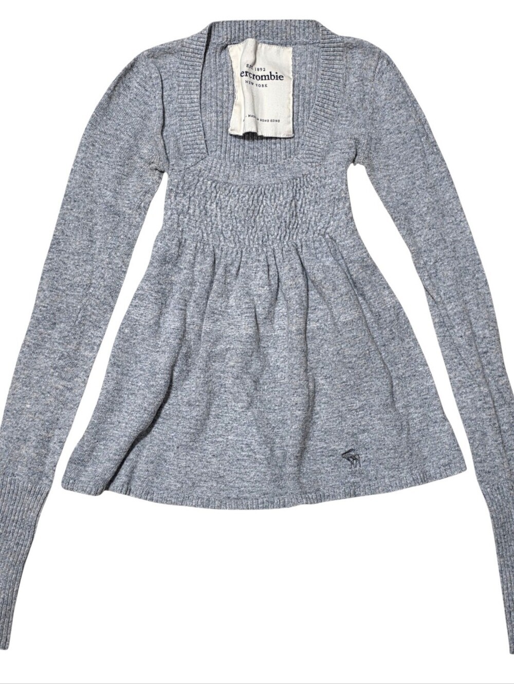 Abercrombie vintage knit long sleeve grey babydoll square neck top